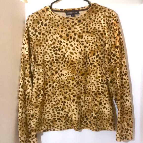 Jones New York long sleeve size pl brown tan animal print top - Picture 1 of 6